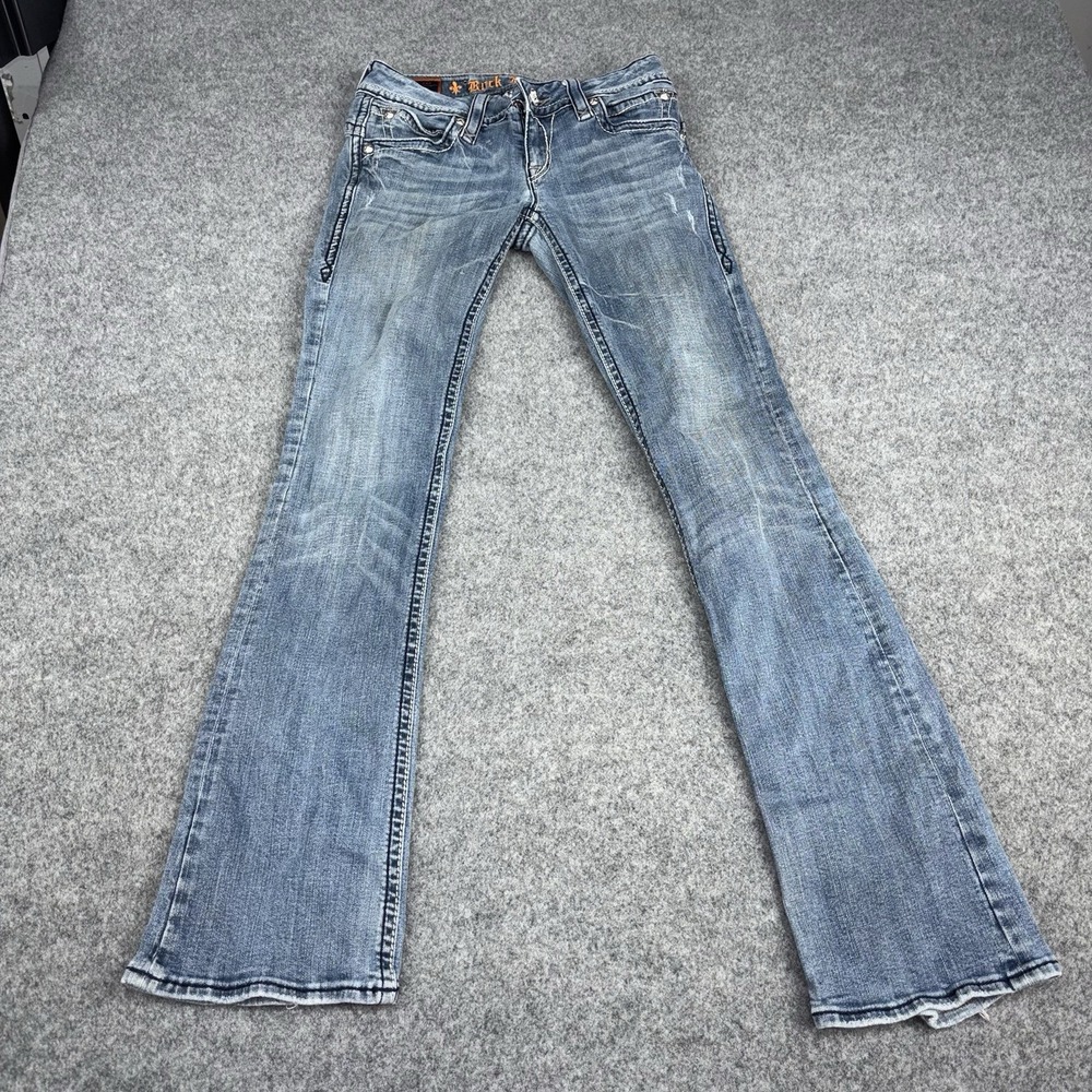 Rock Revival Stephanie Bootcut Jeans Women's 29 Blue Distressed Y2K Faded Denim